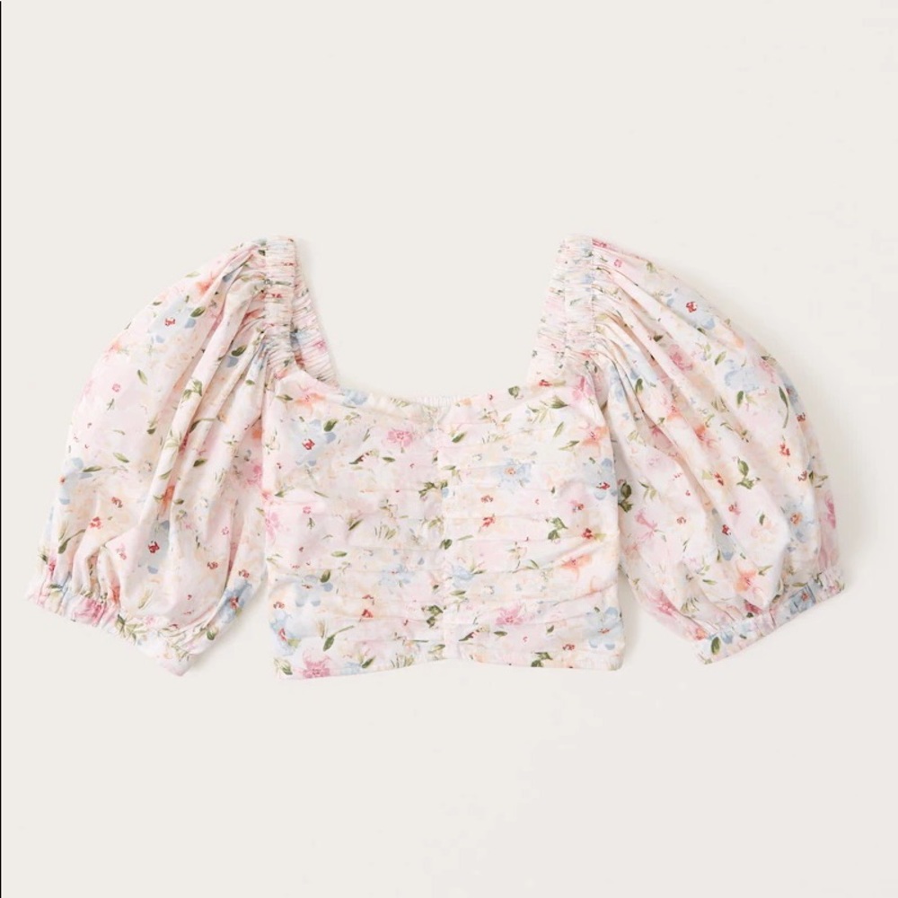 Abercrombie Poplin Cinched Puff Sleeve Top